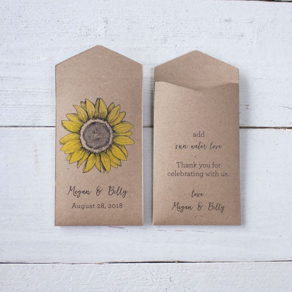 DIY Rustic Sunflower Seed Packet Wedding Favor Envelopes Custom Sunflower Wedding Favor Personalized Seed Packets Woodsy Wedding Favor