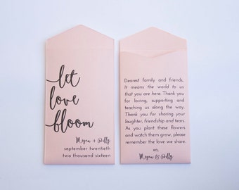 DIY Light Pink Let Love Bloom Personalized Seed Packet Wedding Favors - Custom Seed Envelope Favor for Guests - Many Colors Available