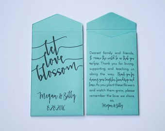 DIY Turquoise Let Love Blossom Custom Seed Packet Wedding Favors - Summer Wedding Favor - Personalized Favor for Guests Many Colors