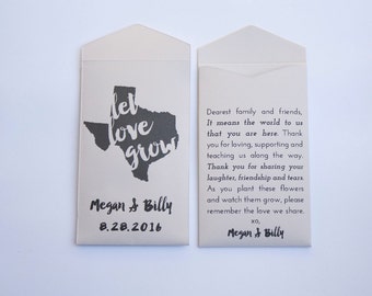 DIY Texas Custom Seed Packet Wedding Favors - Many Colors Available