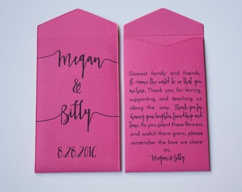 DIY Fuchsia Custom Seed Packet Wedding Favors - Many Colors Available