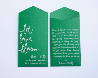 DIY Emerald Green Let Love Bloom Custom Seed Packet Wedding Favors Dark Green Wedding Favor Seed Envelope Personalized Many Colors #boho