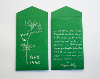 DIY Green Personalized Poppy Seed Packet Wedding Favors - Custom Green Seed Packet Favor - Bridal Shower Favor - Poppies