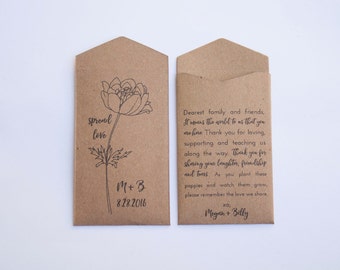 DIY Spread Love Seed Packet – Rustic Personalized Poppy Seed Packet Wedding Favors – Custom Seed Envelope Wedding Favors – Many Colors