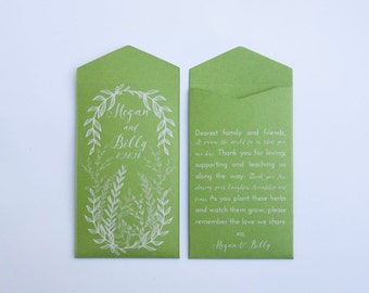 DIY 50+ Custom Herb Design Seed Packet Wedding Favors - Green Seed Packet Favor - Garden Party Favor - Personalized - Many Colors Available