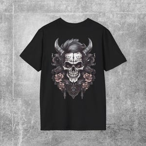 Gothic Demon Skull T-Shirt,   Black & White Dark Art Design