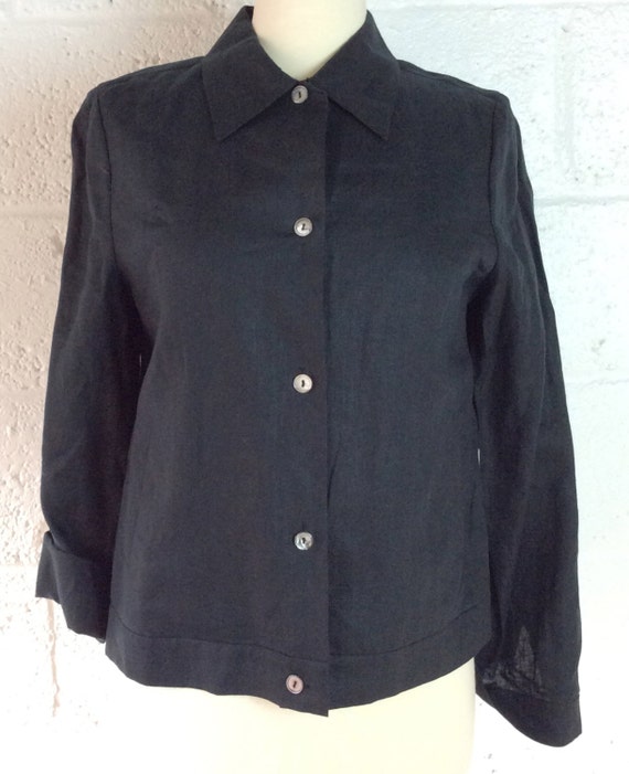 Vintage 1990s Straight Cropped Black Linen Shirt/B