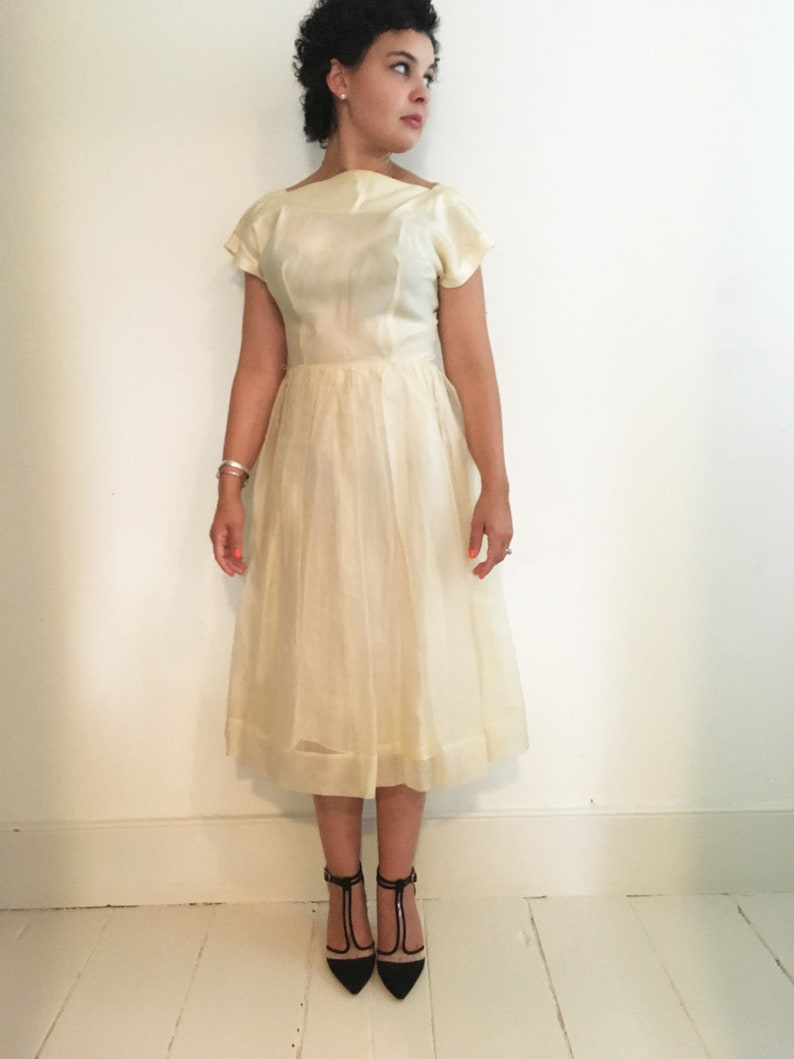 Vintage 1940 1950s Ivory White Silk Satin Chiffon Cocktail Etsy