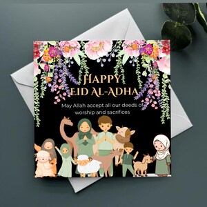 Modelo digital para Eid Al-Adha | Saudação para o feriado islâmico | Publicação em mídias sociais | Arquivo PNG | Download instantâneo | Cartão para Eid Al-Adha |
