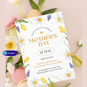 Tarjeta imprimible personalizada para el Día de la Madre - Elegante diseño floral, mensaje personalizable - Tarjeta digital para el Día de la Madre - Tarjeta para el Día de la Madre