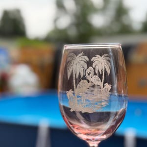 Pink Flamingo Wine Glass with Laser Engraving - Tropical vibes