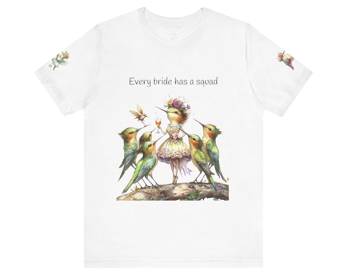 Hummingbird Bridesmaid Tee, Customizable Shirt, Wedding Party Gift, Unisex Jersey Top, Short Sleeve T-Shirt