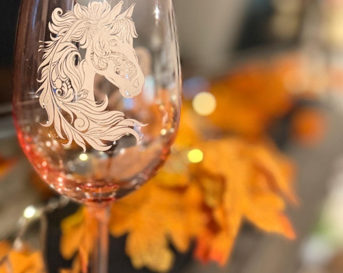 Laser Engraved Pink Pony Wine Glass: Equestrian Gift