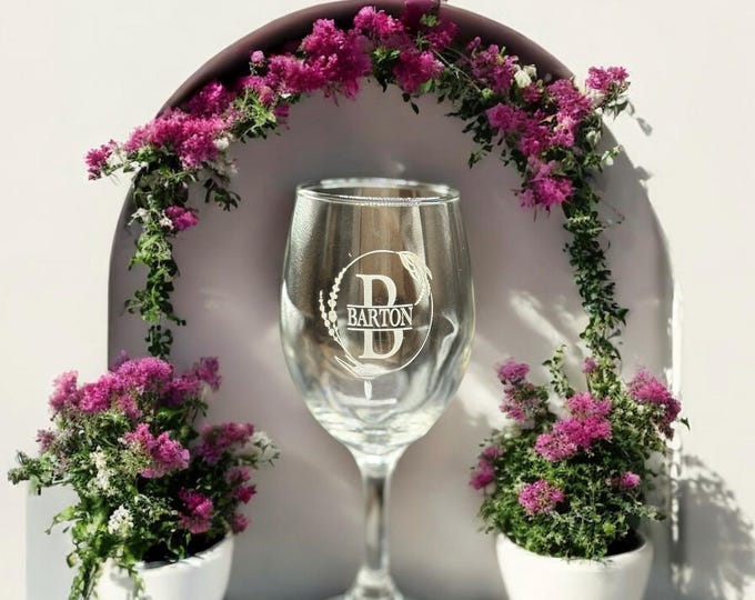 Personalized Monogram Wine Glass: Laser Engraved, 59 Elegant Designs