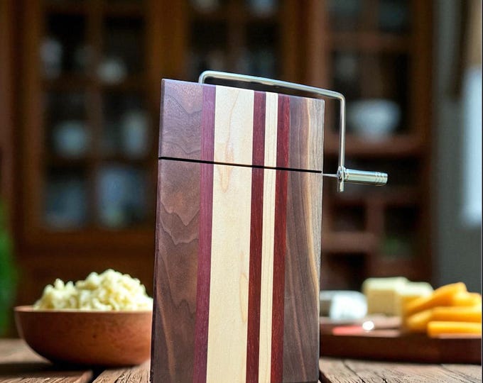 Handcrafted Wooden Cheese Cutter – Walnut, Maple, Padauk & Purple Heart