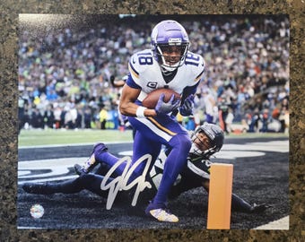 JUSTIN JEFFERSON Minnesota Vikings, gesigneerd, 8 x 10 foto met papier