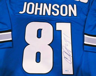 Maglia autografata e firmata da Calvin Johnson dei Detroit Lions della NFL con certificato di autenticità