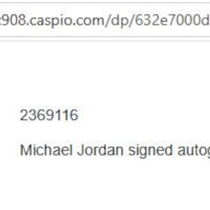May include: Screenshot of a webpage displaying information about a Michael Jordan signed autographed jersey. The certification number is 2369116. The URL is visible at the top of the page.