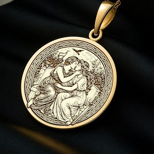 14K Gold Lovers Medallion Necklace: Sappho Inspired Greek Jewelry