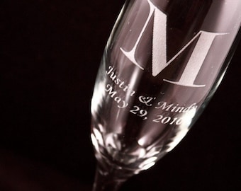 Personalized Champagne Flutes Set of Two - 6 oz. - Laser Engraved, Bride & Groom Gift
