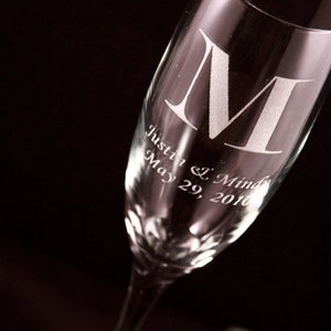 Personalized Champagne Flutes Set of Two - 6 oz. - Laser Engraved, Bride & Groom Gift