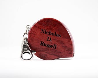 Personalized Rosewood Mini Tape Measure Key Chain - Laser Engraved