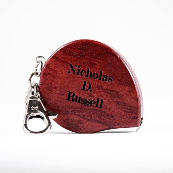 Personalized Rosewood Mini Tape Measure Key Chain - Laser Engraved