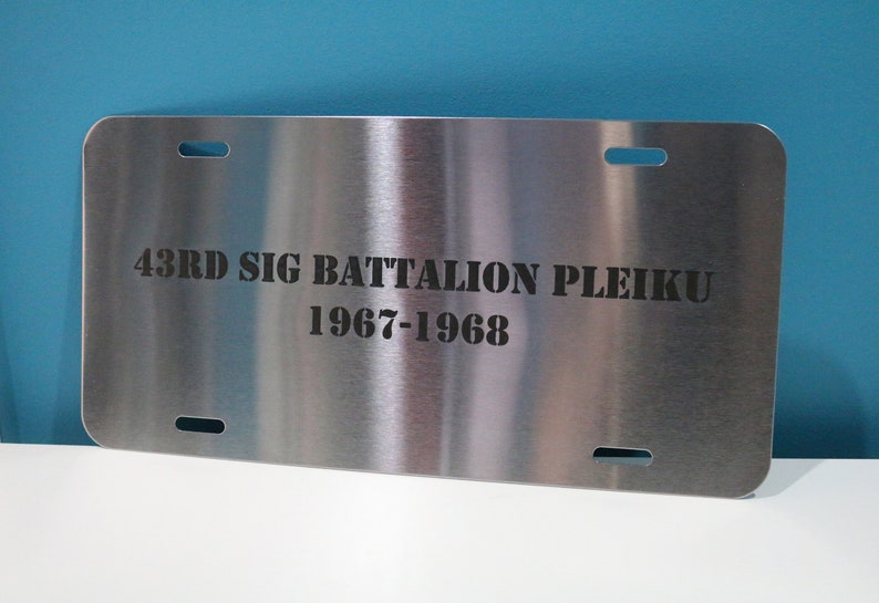 Personalized Brushed Steel Vanity License Plate Laser Engraved image 2