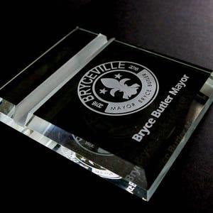 Personalized Glass Business Card Holder and Display - Laser Engraved