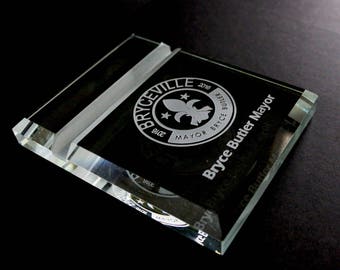 Personalized Glass Business Card Holder and Display - Laser Engraved