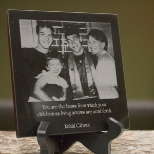 Personalized Black Granite Tile Laser Photo Engraved image 1