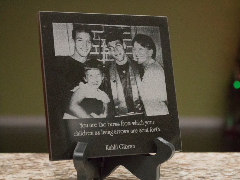 Personalized Black Granite Tile Laser Photo Engraved image 1