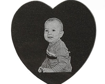 Black Granite 5-inch Heart - Laser Engraved with Your Photo