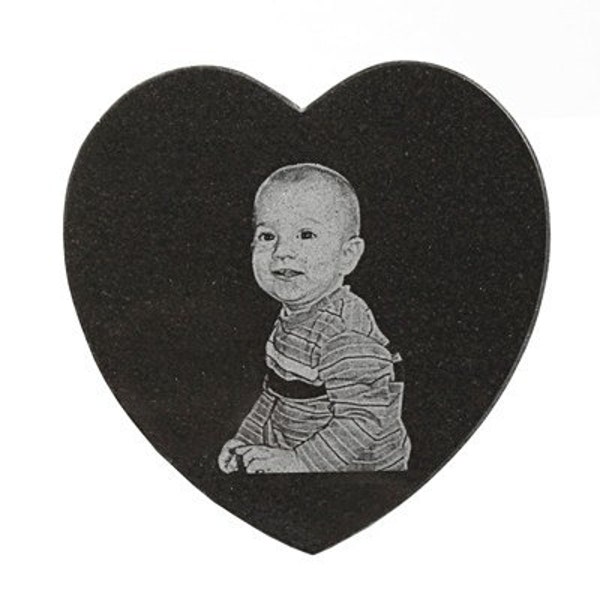 Black Granite 5-inch Heart - Laser Engraved with Your Photo - Mother's Day Gift