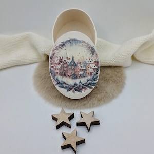 Caja de madera nostálgica de regalo de Navidad con motivo en la tapa, embalaje de regalo, almacenamiento de joyas