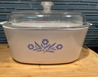Vintage Corning Ware Blue Cornflower 5-Liter-Auflaufform mit Deckel | Modell A-5-B | Großes 5L Familienformat Pyroceram Kochgeschirr | Mid-CM