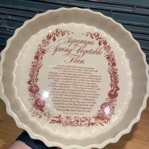 Vintage T.G. Green Epicure Range "Asparagus or Spring Vegetable Flan" Recipe Dish | Scalloped Edge Ceramic Pie Plate | Made in England 1970s