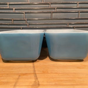 Vintage Blue Pyrex Refrigerator Dishes Model 502B  Set of 2 Fridgies Mid Century Modern Kitchen Storage USA