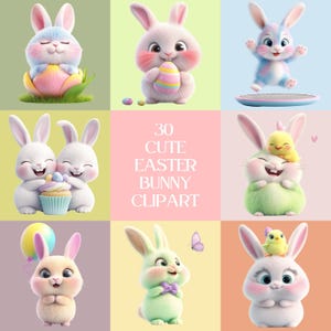Set di clipart di coniglietti pasquali / 30 disegni PNG di coniglietti pasquali / Illustrazione di un adorabile coniglio