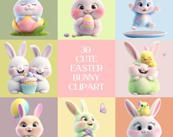 Easter Bunny Clipart Set | 30 Easter Bunny PNG Design | Cute Adorable Rabbit Illustration