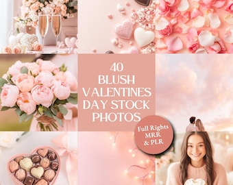 Blush Pink Valentine’s Day Stock Photos | 40 Romantic Images for Social Media & Marketing | Cute Pink Canva Bundle