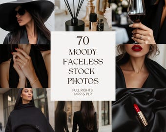 Moody Schwarz Stock Fotos | 70 gesichtslose Lebensstil-Bilder | Ästhetische Bilder für moderne Marken l Faceless Marketing Bundle | PLR & MRR