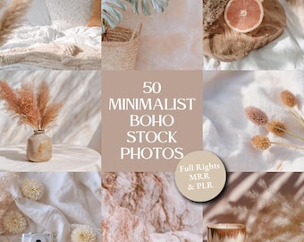 Beige Boho Minimalist Stock Photos | 50 Neutral Aesthetic Backdrops | Digital Product Backgrounds for Social Media and Branding | PLR & MRR