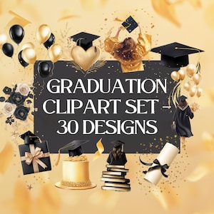 Graduierung golden schwarz Clipart | Elegante Abschlussgrafiken für Social Media & Einladungen