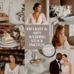 Ljusa och luftiga konstbröllopsfoton | 100 mjuka neutrala redaktionella bröllopsbilder | Elegant brud- och parbilder i paket | PLR MRR