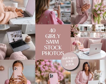 Pink SMM Stock Photos | 40 Girly Social Media Manager Images | Soft Pinterest Aesthetic Brand Photos | Digital Marketing | PLR MRR