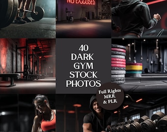 Dark Gym Stock Photos | 40 Fitness Images | PLR MRR (Digital Download)