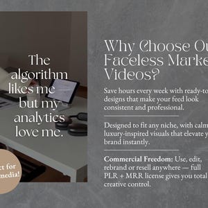 40 Faceless Marketing Reels for Entrepreneurs | Aesthetic Vertical Videos for Instagram & TikTok | DFY Canva Templates| Viral Faceless Content for Digital Creators | PLR MRR Resell Rights | Editable Faceless Marketing Videos | No Sound, Ready to Post | Calm Luxury Aesthetic for Social Media Managers, Marketers & Small Business Owners