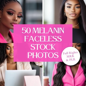 50 Melanin Faceless Stock Photos Bundle | Empower Your Brand with African American Models | PLR Digital Products for Social Media