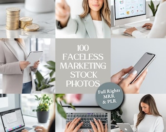 Faceless Marketing Stock Photos | 100 UGC Business Images for Female Entrepreneurs | Canva Ready Digital Branding Bundle | PLR MRR